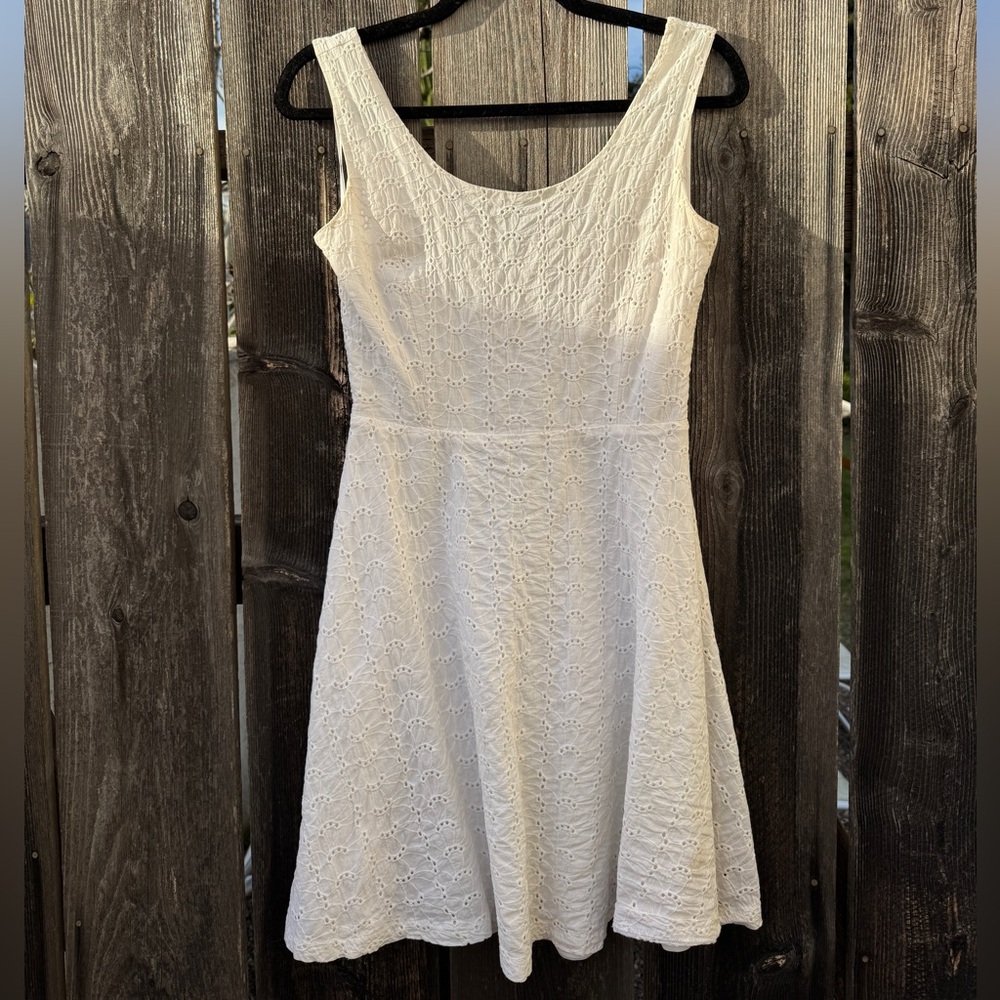 Vintage Y2K White Ivory Floral Eyelet Mini Dress Summer 100% Cotton